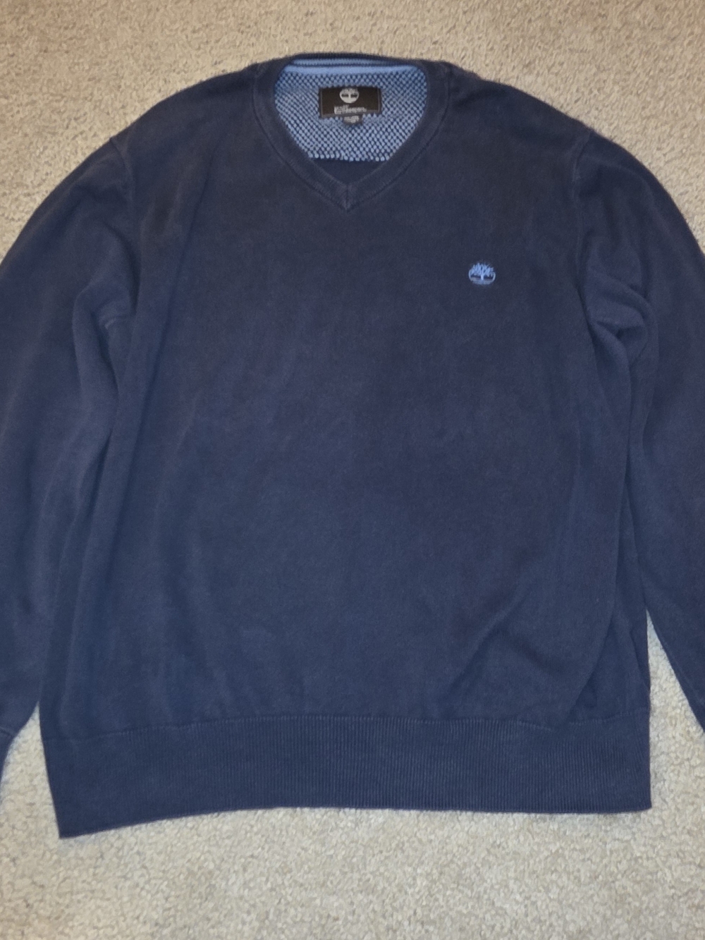 Timberland Earthkeepers V-Neck Pullover Sweater Mens 2XL Black/Navy Elbow Pads